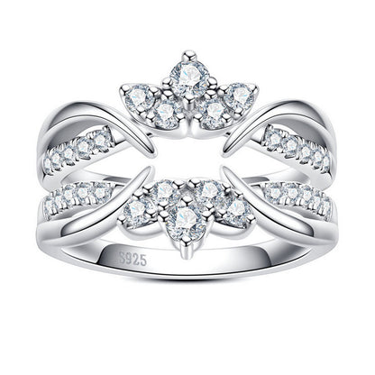 2-Piece Moissanite Ring Enhancer & Guard Set, Curved Wrap Wedding Bands in Platinum Plated Silver, Stackable Eternity Rings for Engagement & Anniversary