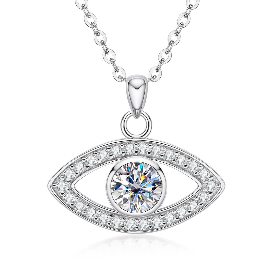 Evil Eye Necklace with Moissanite in Sterling Silver, Protection Jewelry Gift for Women & Men, Girlfriend & Boyfriend