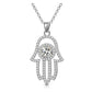 Hamsa Hand Pendant with 1 Carat Round Cut Moissanite, 14K Gold Plated 925 Sterling Silver,  Jewelry for Women
