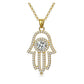 Hamsa Hand Pendant with 1 Carat Round Cut Moissanite, 14K Gold Plated 925 Sterling Silver,  Jewelry for Women