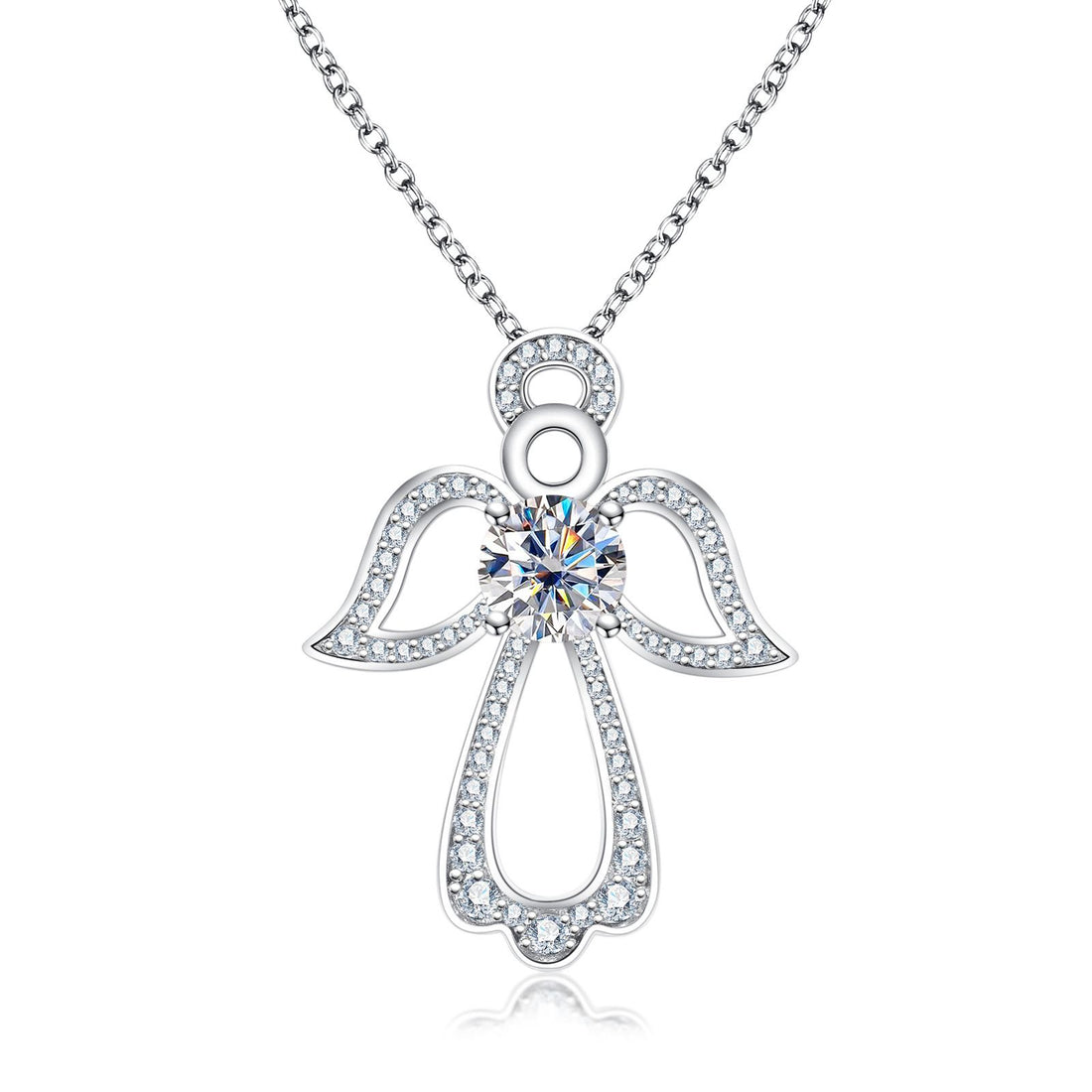 Angel Wing Pendant Necklace with 2ct D Color VVS1 Moissanite, 925 Sterling Silver Adjustable Chain for Women & Men, with Certificate