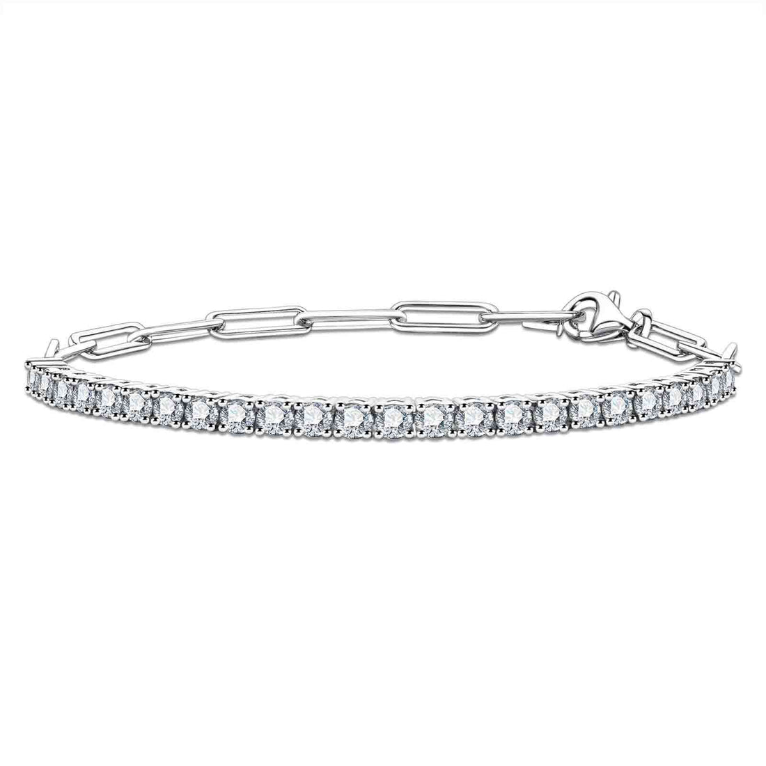 Moissanite Tennis Bracelet, D Color VVS1 Clarity Round Cut in 925 Sterling Silver, 16+4cm  Adjustable Paperclip Link Bracelet with GRA Certificate