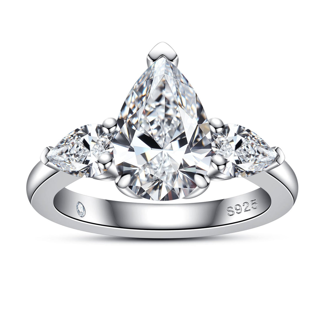 3 CTTW Moissanite Engagement Ring (3 Ct Center Stone), Radiant/Emerald/Pear Cut D Color VVS1 in 925 Sterling Silver, Certified Wedding Ring for Women