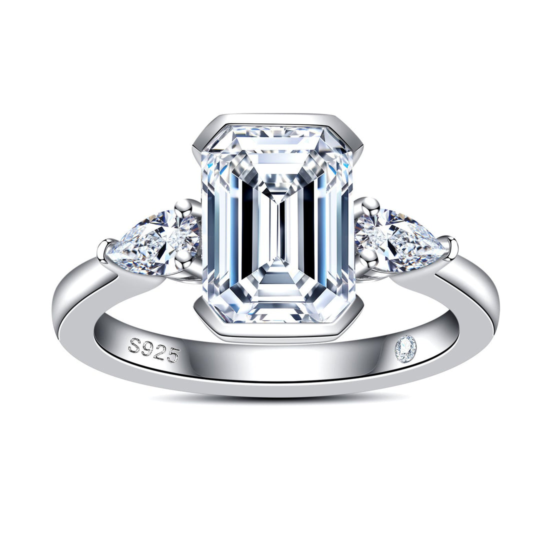 3 Ct Center Moissanite Ring，Engagement Rings 3.2-4 CTTW Total | Radiant/Emerald/Pear Cut & Certified