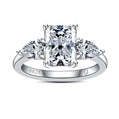 3 Carat Emerald/Radiant Cut Moissanite Engagement Ring with Pear Side Stones, D Color VVS1 Clarity in 925 Sterling Silver, Three-Stone Wedding Ring with Certificate