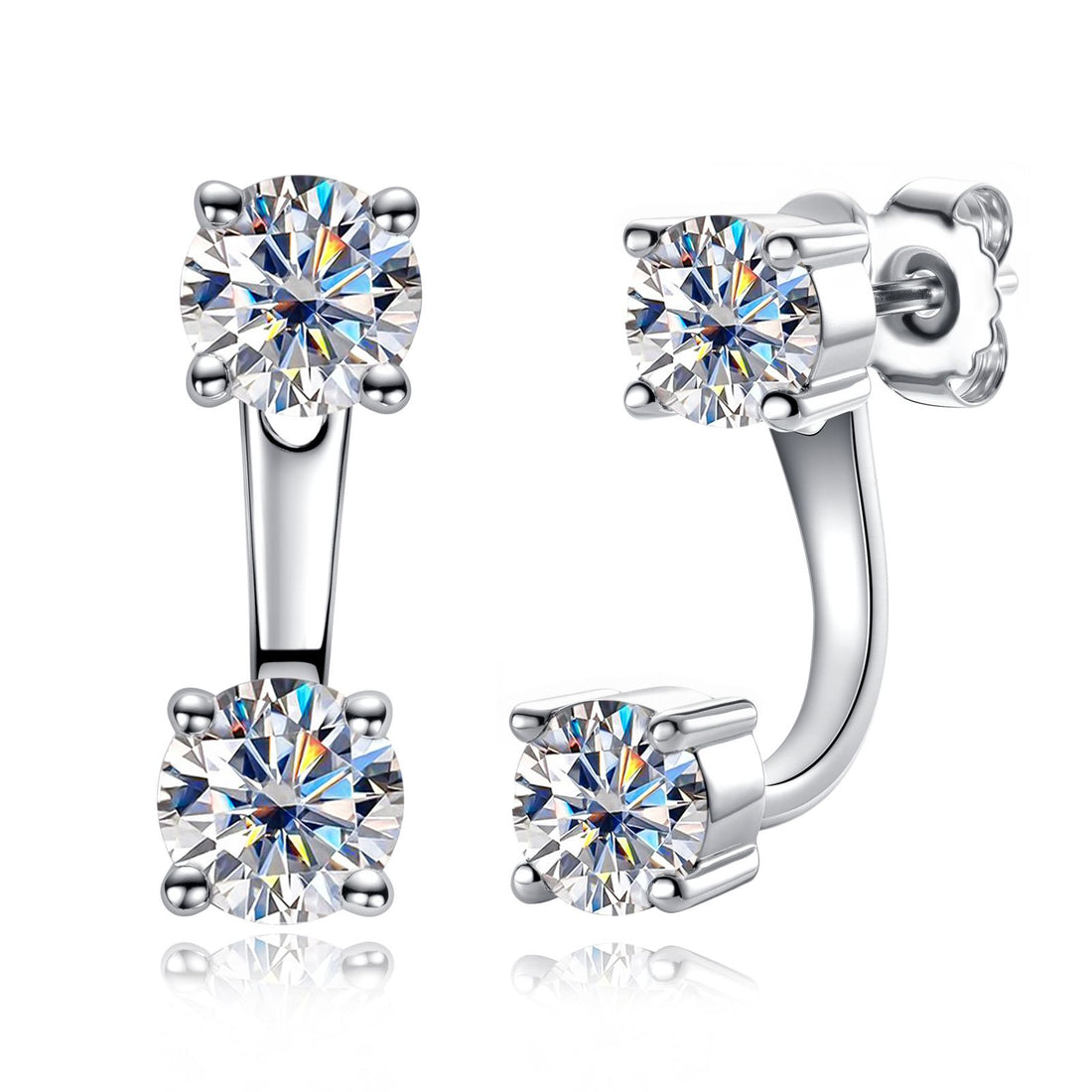 Moissanite Stud Earrings, 18K Gold Plated Sterling Silver, Wedding Anniversary Gift for Wife & Bride