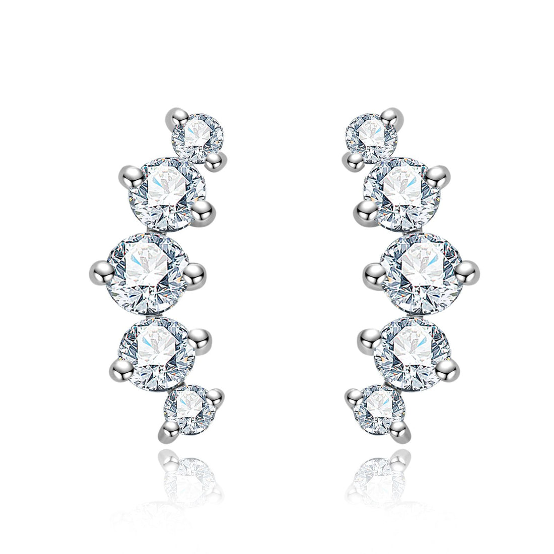 5-Stone Moissanite Ear Crawlers, Bezel Set 14K Gold Plated, Hypoallergenic GRA Certified