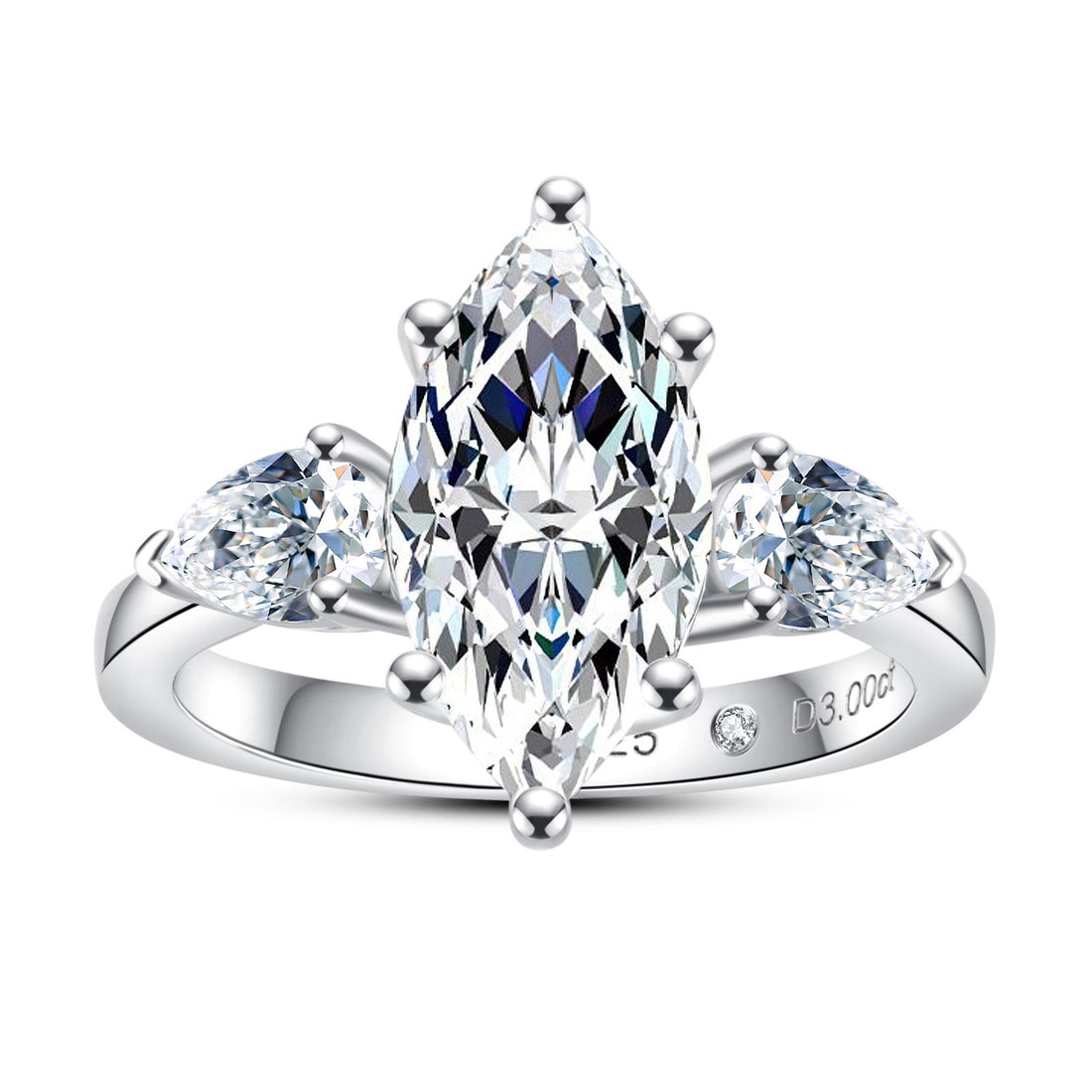 Three Stone Moissanite Engagement Ring, Marquise Cut D Color VVS1 in 925 Sterling Silver, Anniversary Wedding Promise Ring with Certificate