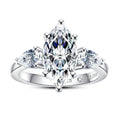Three Stone Moissanite Engagement Ring, Marquise Cut D Color VVS1 in 925 Sterling Silver, Anniversary Wedding Promise Ring with Certificate