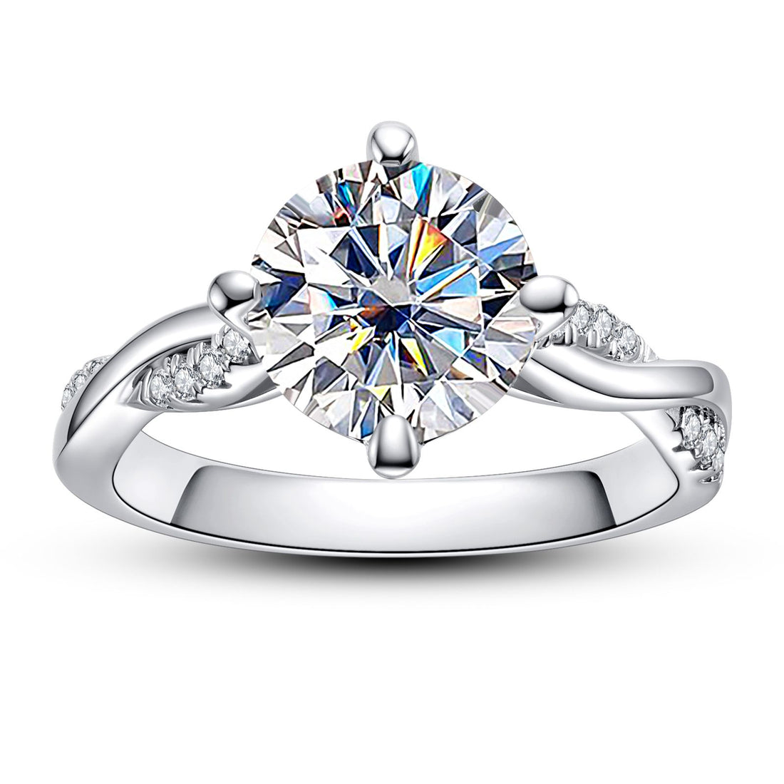 3 CTTW Twisted Shank Moissanite Engagement Ring, Round Cut D Color VVS1 in 18K Gold Plated 925 Sterling Silver, Wedding Ring with Certificate