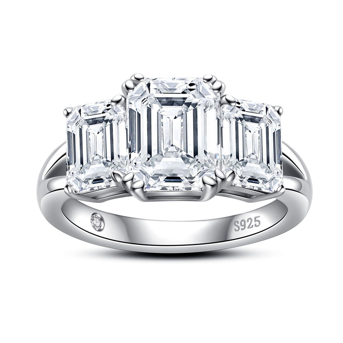 5 CTTW Three Stone Moissanite Ring, rectangle Cut D Color VVS1 in 925 Sterling Silver, Eternal Bond Anniversary Ring