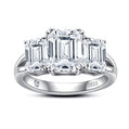5 CTTW Three Stone Moissanite Ring, rectangle Cut D Color VVS1 in 925 Sterling Silver, Eternal Bond Anniversary Ring