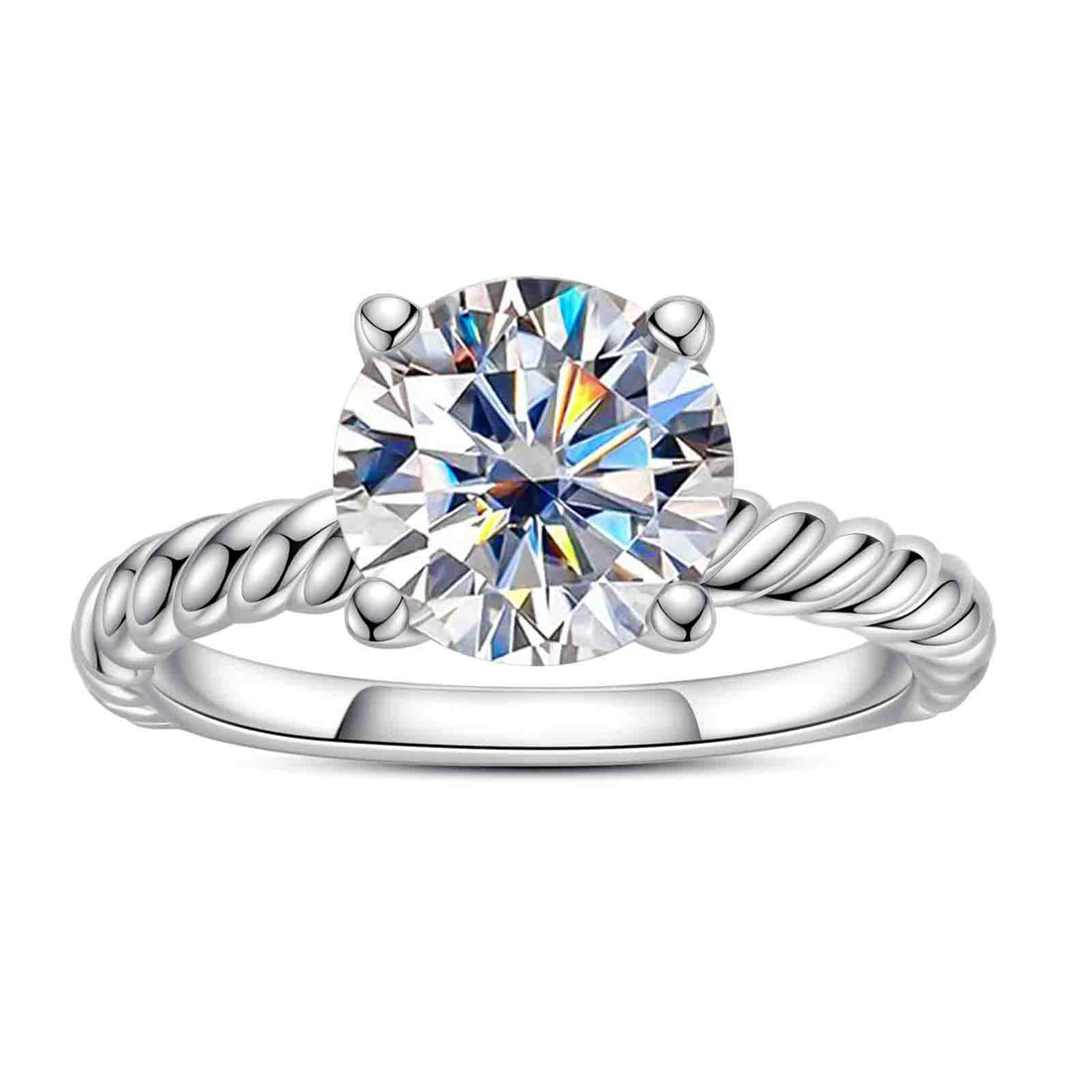 2 Carat Moissanite Engagement Ring, Six-Prong Solitaire Setting in 925 Sterling Silver, D Color VVS1 with GRA Certificate