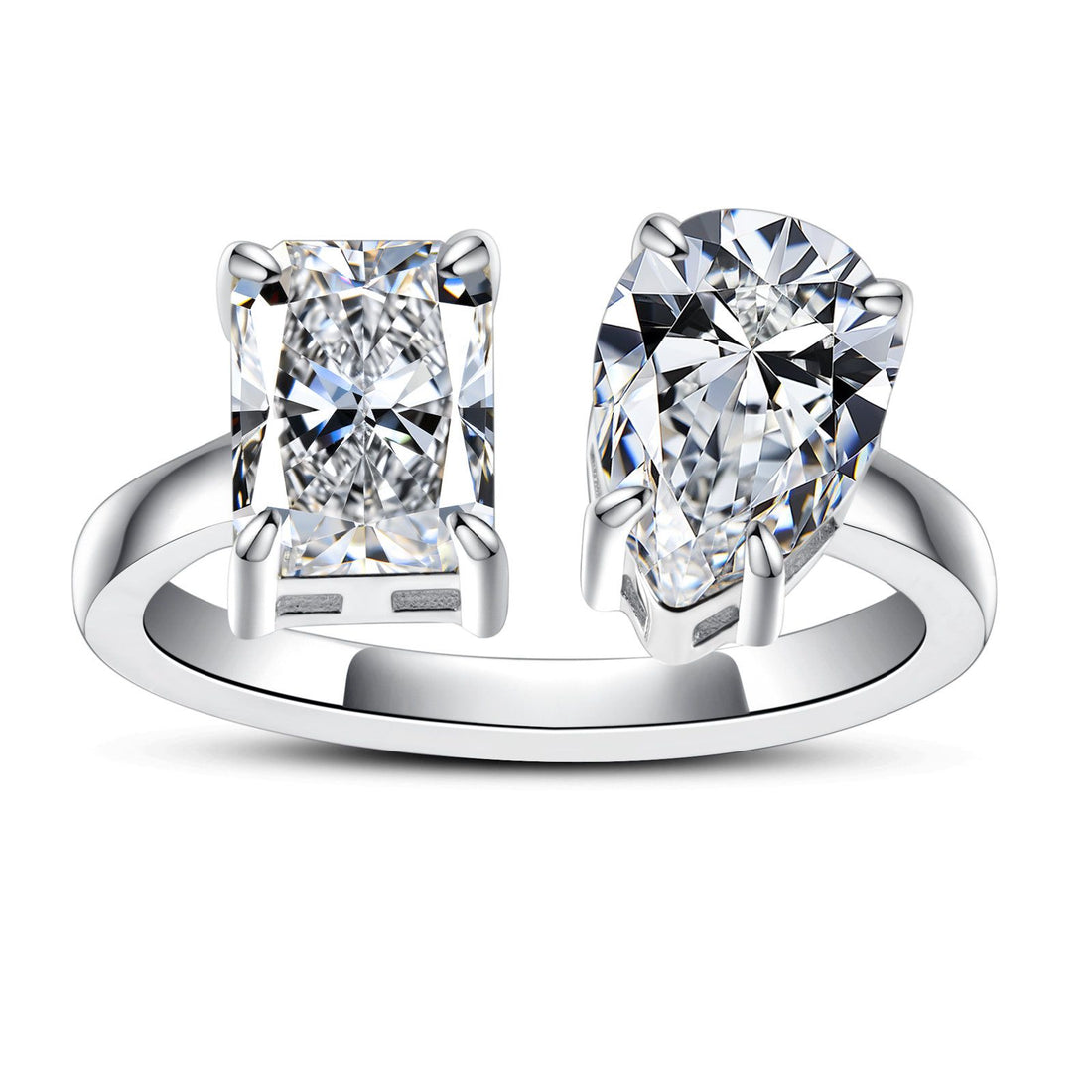 4.5 CTTW Moissanite Engagement Ring, Pear/Emerald Cut D Color VVS1 in 925 Sterling Silver, GRA Certified Wedding Ring