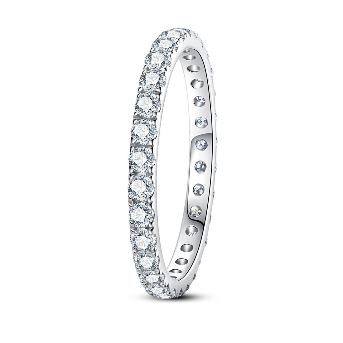 14K White Gold Plated Moissanite Eternity Ring, D Color Flawless over 925 Sterling Silver, Full Circle Wedding Band for Women