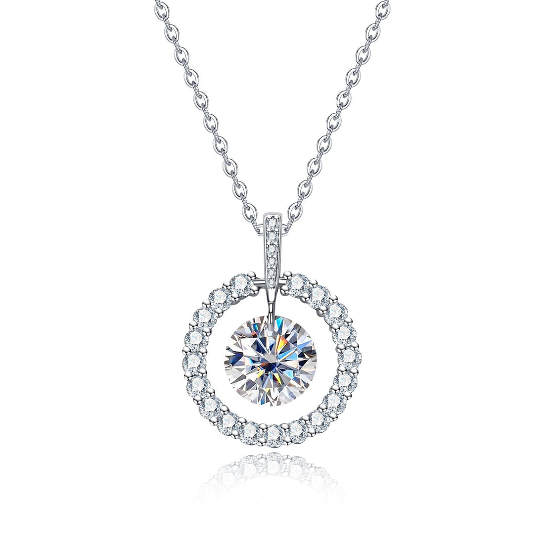 Circle Pendant Moissanite Necklace, Cushion Cut D Color VVS1 in 925 Sterling Silver, 40+2+3cm Adjustable Chain with Certificate