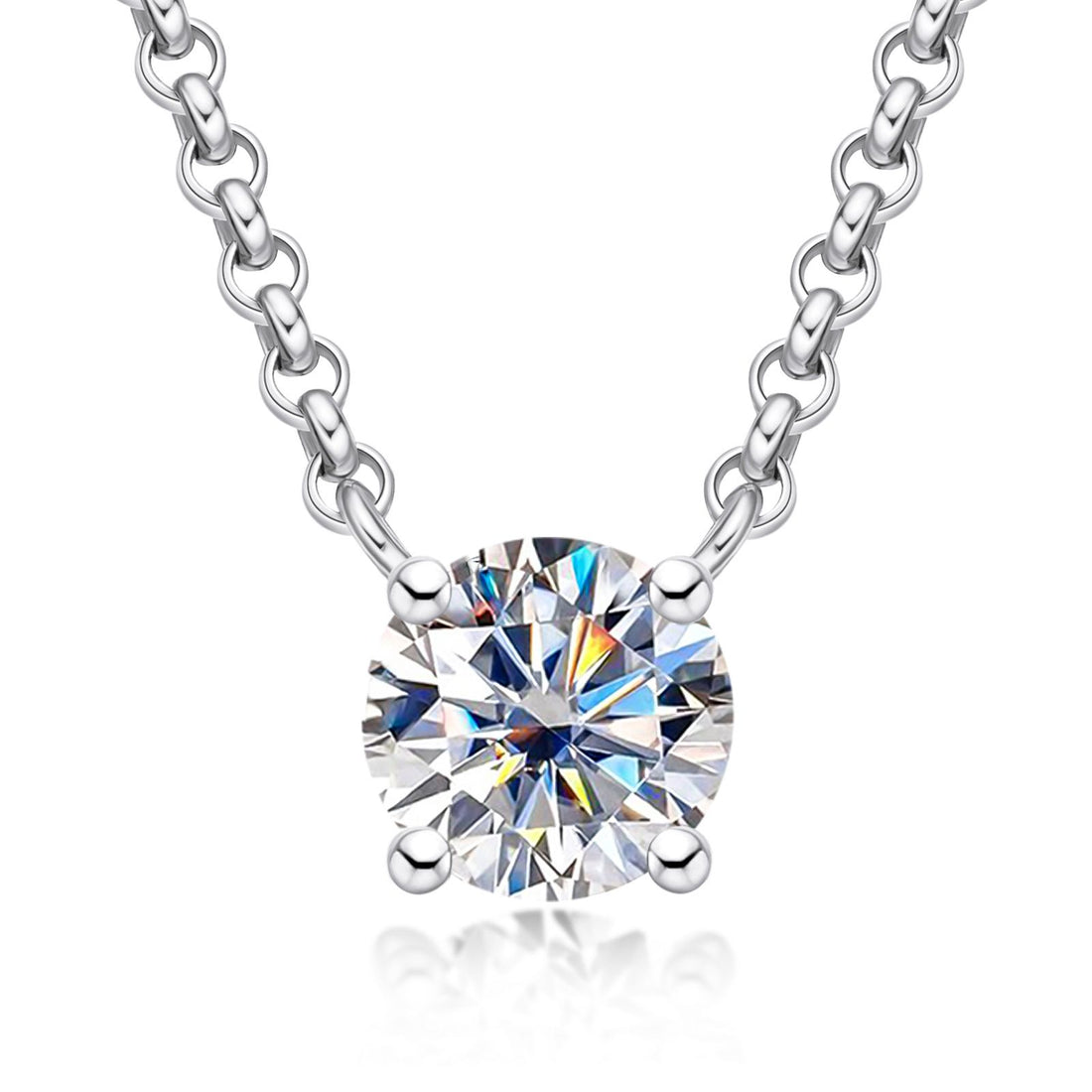 1.0-3.0 CT Round Cut Moissanite Pendant Necklace, Four-Prong Setting in 14K Gold Plated 925 Sterling Silver, D Color VVS1 Certified Jewelry for Women