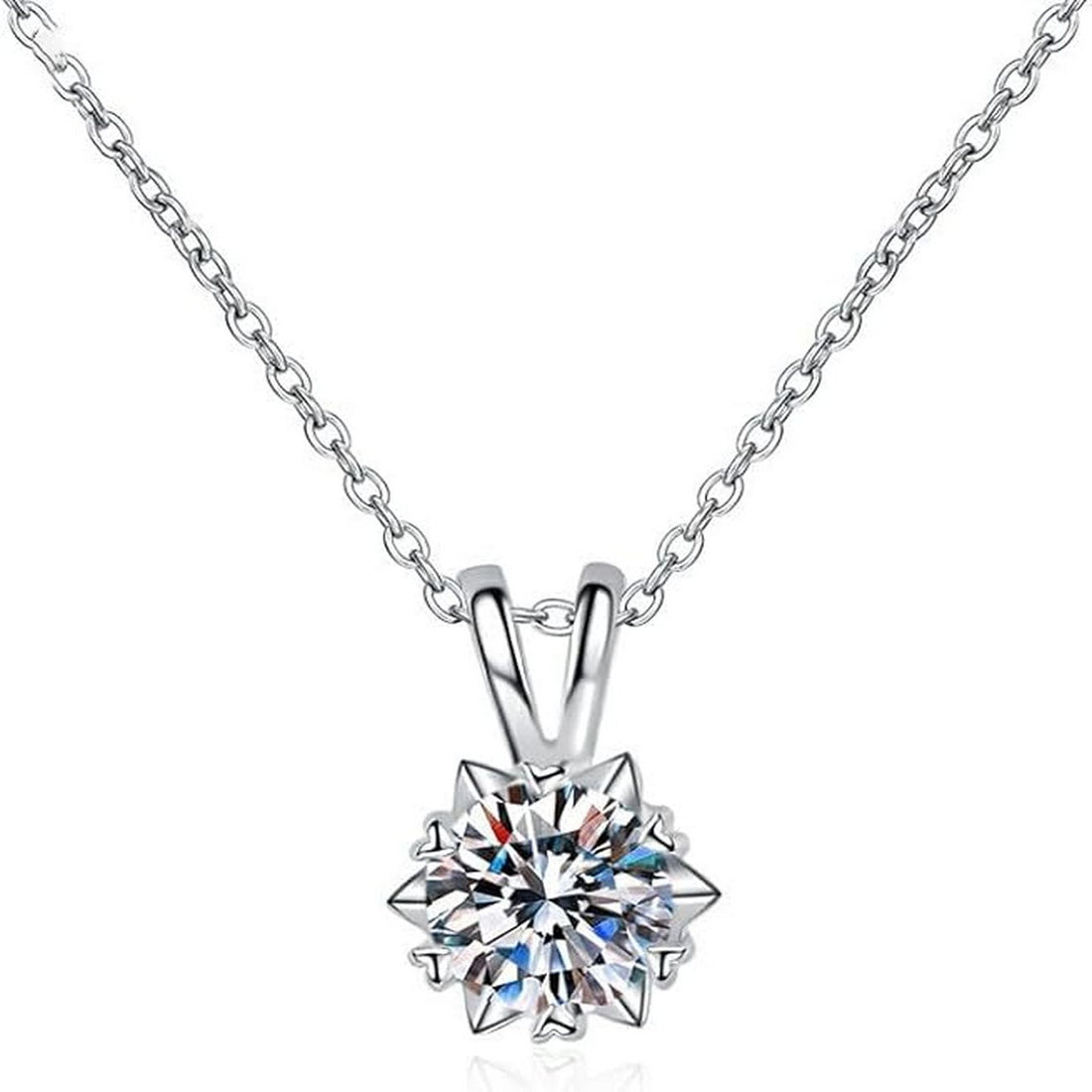 Floral Moissanite Pendant Necklace, 2.0 Carat Lab-Created Gemstone in Rhodium Plated 925 Sterling Silver, Hypoallergenic Gift for Women