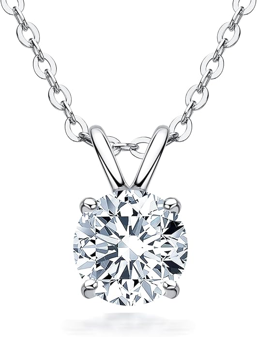 Solitaire Moissanite Pendant Necklace, 2 Carat D-E Color in 18K Gold Plated 925 Sterling Silver, GRA Certified Gift for Women with Jewelry Box