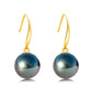 9-10mm Perfectly Round Tahitian Black Sea Pearl Drop Earrings, 18K White Gold Plated over Sterling Silver, Cultured Seawater Pearl Jewelry for Women