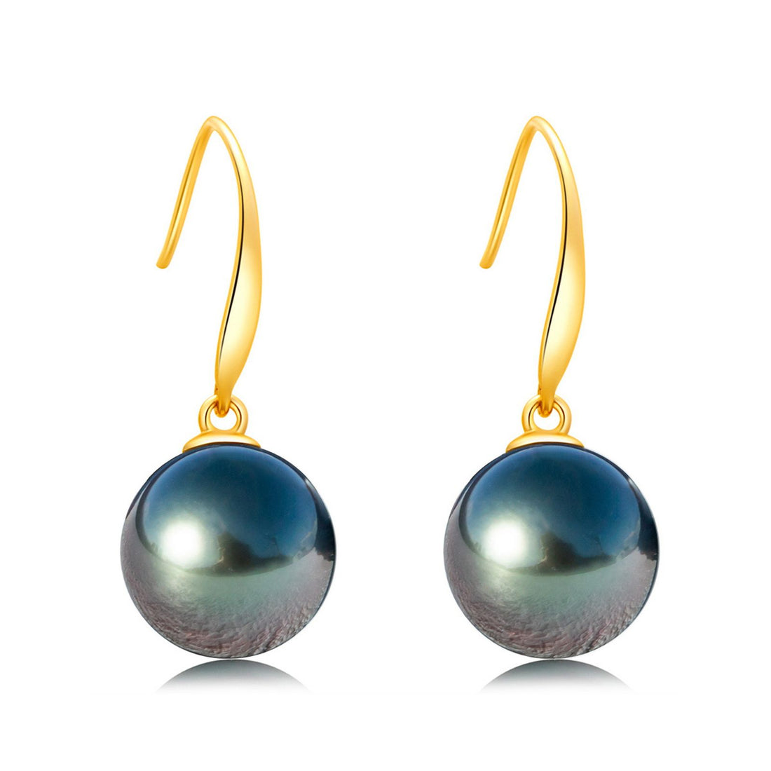 9-10mm Perfectly Round Tahitian Black Sea Pearl Drop Earrings, 18K White Gold Plated over Sterling Silver, Cultured Seawater Pearl Jewelry for Women