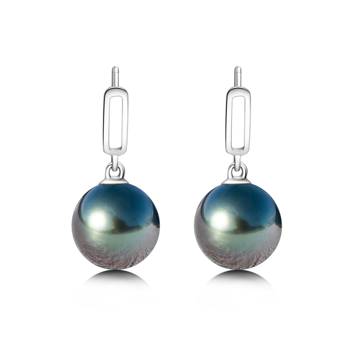Tahitian South Sea Cultured Black Pearl Drop Earrings, 8-10mm 4A Quality Round Pearls in 18K Solid Gold, Convertible Stud Dangle Earrings for Women