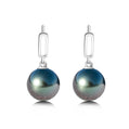 Tahitian South Sea Cultured Black Pearl Drop Earrings, 8-10mm 4A Quality Round Pearls in 18K Solid Gold, Convertible Stud Dangle Earrings for Women