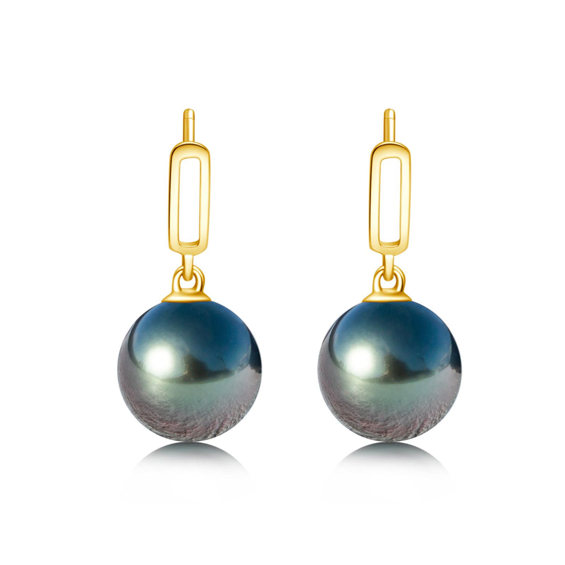 Tahitian South Sea Cultured Black Pearl Drop Earrings, 8-10mm 4A Quality Round Pearls in 18K Solid Gold, Convertible Stud Dangle Earrings for Women