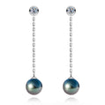 Tahitian Black Pearl Beaded Threader Earrings with Moissanite, 925 Sterling Silver Drop Earrings & GRA Certificate