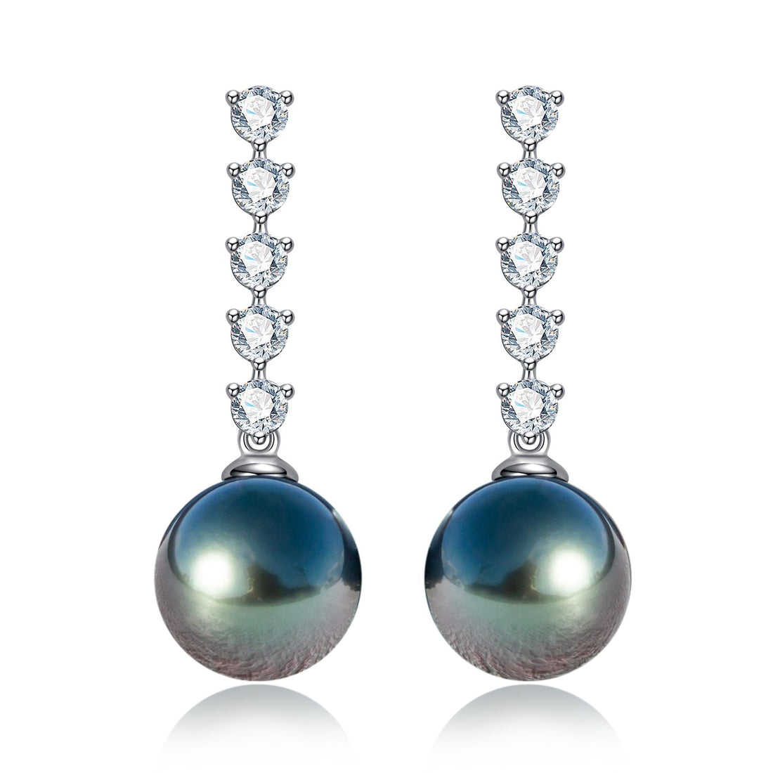 Tahitian Black Pearl Drop Earrings with Moissanite in 10K Solid White Gold, Dangle Earrings for Women, Perfect Gift for Mother's Day, Valentine's & Christmas