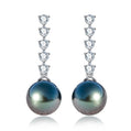 Tahitian Black Pearl Drop Earrings with Moissanite in 10K Solid White Gold, Dangle Earrings for Women, Perfect Gift for Mother's Day, Valentine's & Christmas