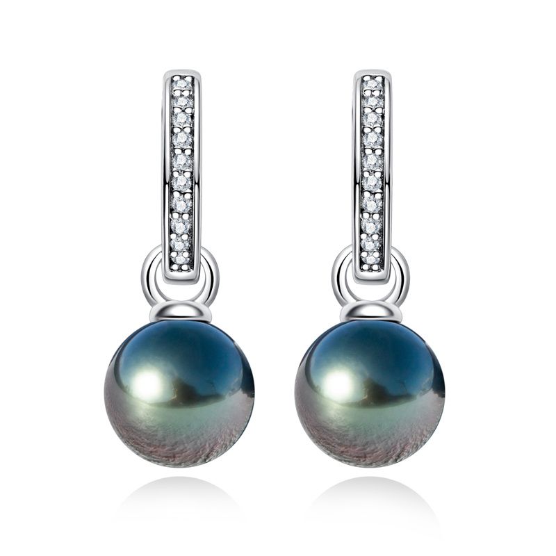 9-11mm Tahitian Black Pearl Earrings with Moissanite, 10K White Gold Plated 925 Sterling Silver, GRA Certified Luxury Gift for Women