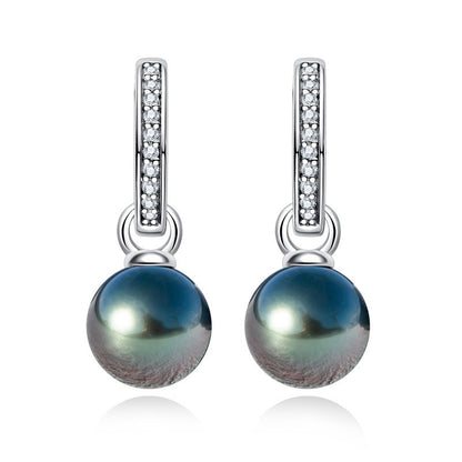 9-11mm Tahitian Black Pearl Earrings with Moissanite, 10K White Gold Plated 925 Sterling Silver, GRA Certified Luxury Gift for Women