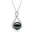 9-10mm AAAA Tahitian Black Pearl Pendant Necklace, Genuine Cultured South Sea Pearl Jewelry in 18K White Gold Plated Sterling Silver, Luxury Gift for Wife & Mom