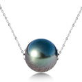9-14mm AAA Tahitian Black Pearl Necklace, 18K Solid White Gold Pendant, 40+2+3cm Adjustable Sterling Silver Chain