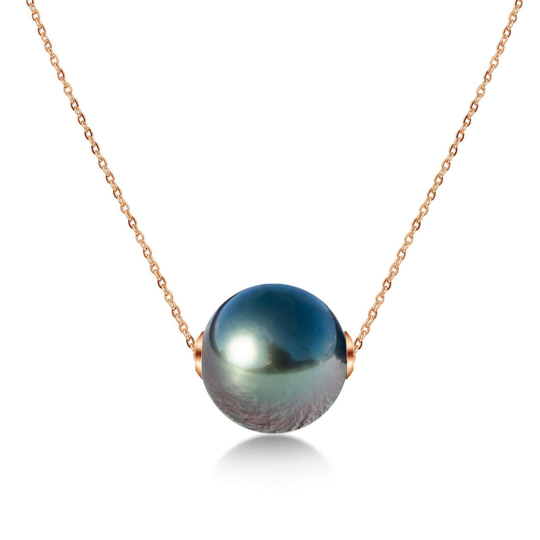 9-14mm AAA Tahitian Black Pearl Necklace, 18K Solid White Gold Pendant, 40+2+3cm Adjustable Sterling Silver Chain