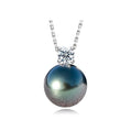 10-11mm AAAA Tahitian Black Pearl Necklace with 0.3 CT Moissanite, 10K White Gold Plated 925 Sterling Silver, 40+2+3cm Adjustable Chain