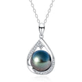 13mm Tahitian Black Pearl Teardrop Pendant Necklace with Moissanite in 925 Sterling Silver, Adjustable Chain Birthday & Anniversary Gift for Women