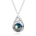 11-12mm AAAA Tahitian Black Pearl Necklace with D Color Moissanite Pendant, 18K White Gold Plated over Sterling Silver, 45+2+3mm Adjustable Chain