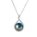 Teardrop Tahitian Black Pearl Pendant Necklace, AAAA Grade with Moissanite Halo, 18K Gold Plated Sterling Silver Chain