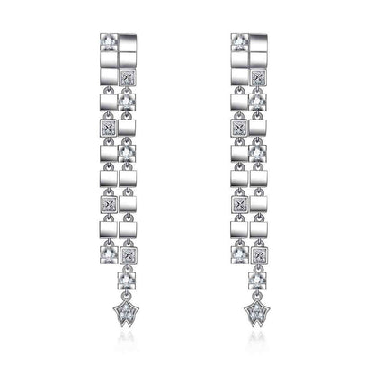 2-in-1 Convertible Tassel Drop Earrings | Moissanite Stud & Dangle Earrings in 925 Sterling Silver