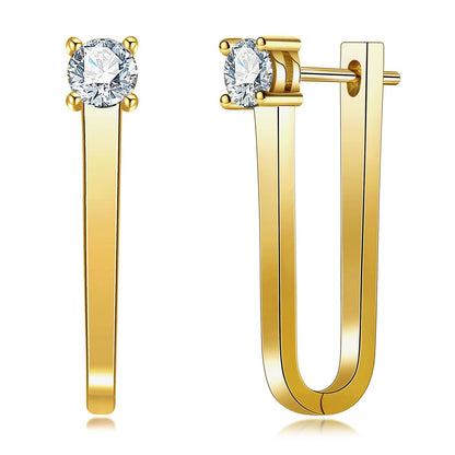 U-Shape Moissanite Earrings, 18K Gold Plated 925 Sterling Silver, GRA Certified with Gift Box