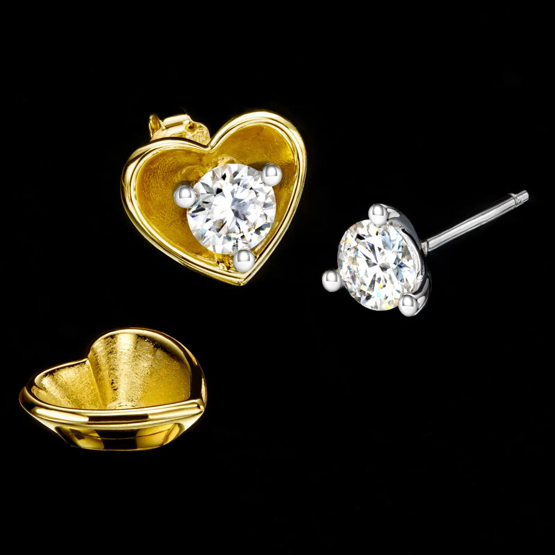 Two-Way Heart Earring Jackets  0.5 CT Moissanite Each in 14K Gold Plated 925 Silver   Convertible Studs for Women